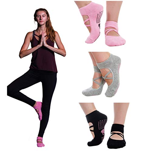 LUCKAYA 3 Pairs Anti-Slip Socks for Yoga Pilates Barre