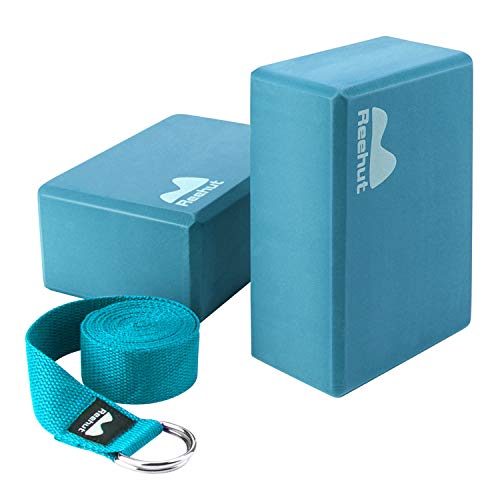 REEHUT Yoga Block 2 Pack and Metal D Ring Yoga Strap