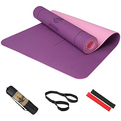 Non Slip Yoga Mat with Alignment Lines TPE Home Fitness