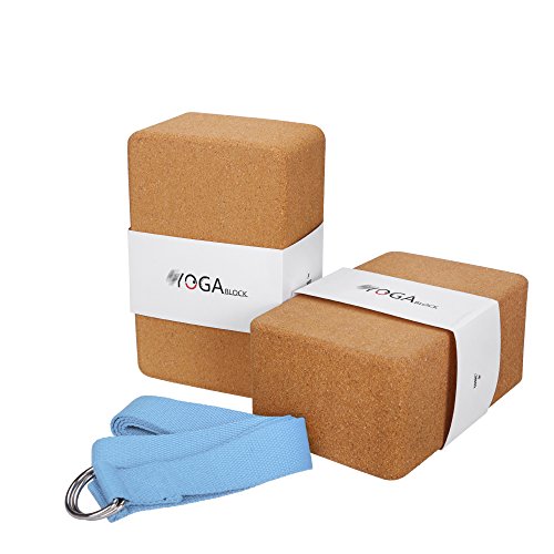 JBM Yoga Blocks 2 Pack Plus Strap Cork Yoga Block Yoga Brick