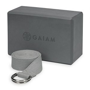 Gaiam Yoga Block + Yoga Strap Set, Grey