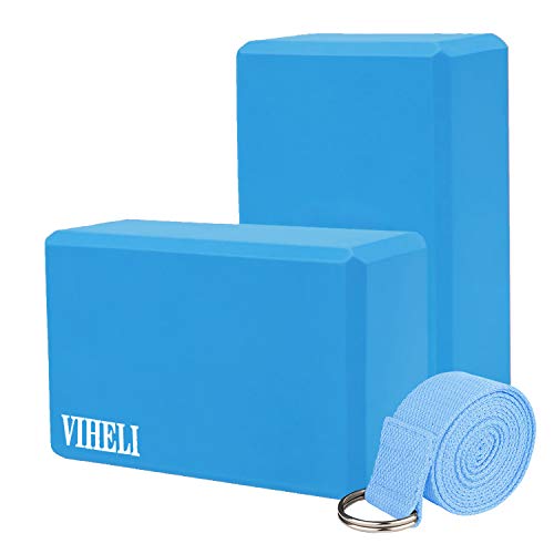 VIHELI Yoga Block (2 Pack) with Yoga Strap Set