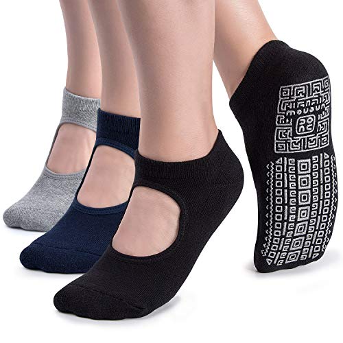 Non Slip Grip Yoga Socks for Women with Cushion for Pilates