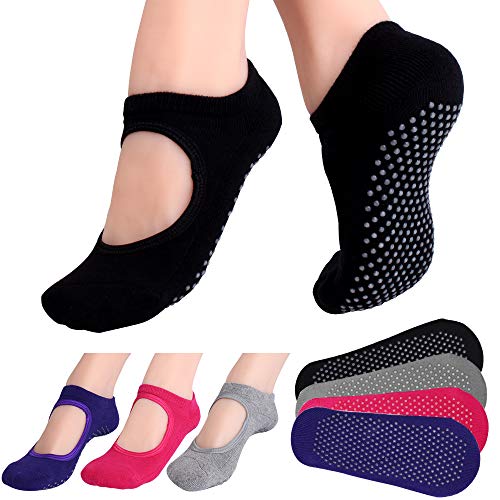 Hicdaw 4Pairs Yoga Socks for Women Non Slip