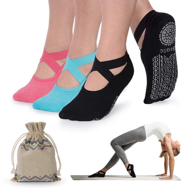 Yoga Socks for Women Non-Slip Grips, Straps