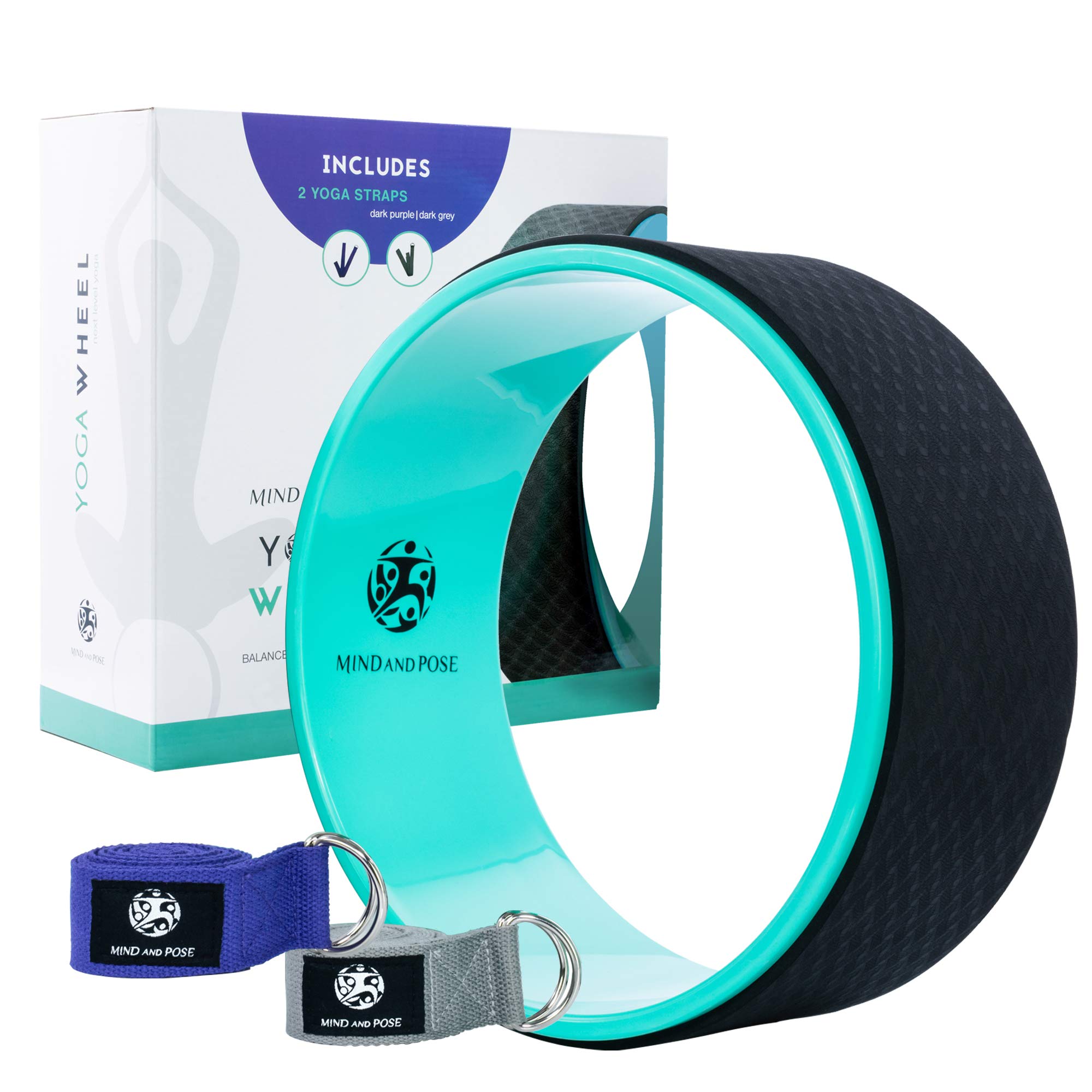 Unlock Your Flexibility and Balance: The Mind and Pose Dharma Back Wheel with 2 Fitness Straps - Stretching, Pain Relief, Backbend Mastery, and Eco-Friendly Design.