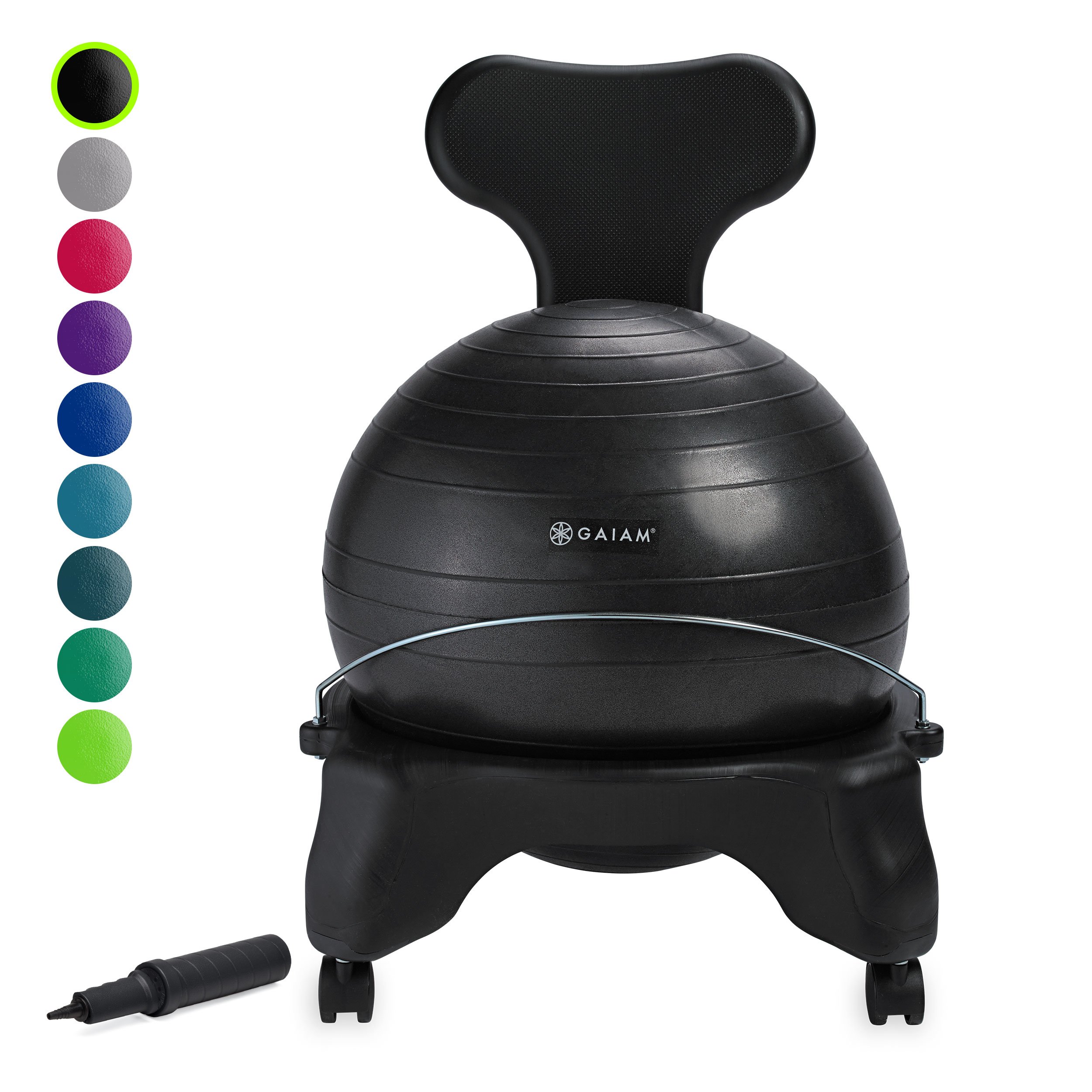 Gaiam Classic Balance Ball Chair - Exercise Stability Yoga Ball Premium Ergonomic Chair for Home and Office with Air Pump, Exercise Guide, and Satisfaction Guarantee, Charcoal.